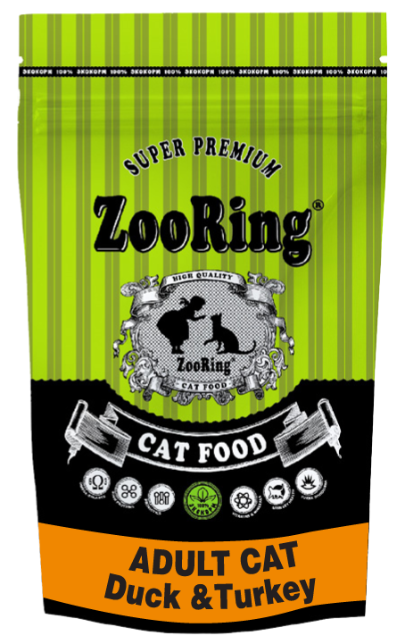 ZooRing. Adult Cat Duck&Turkey. Для взрослых кошек. С уткой и индейкой (микс из двух гранул).
