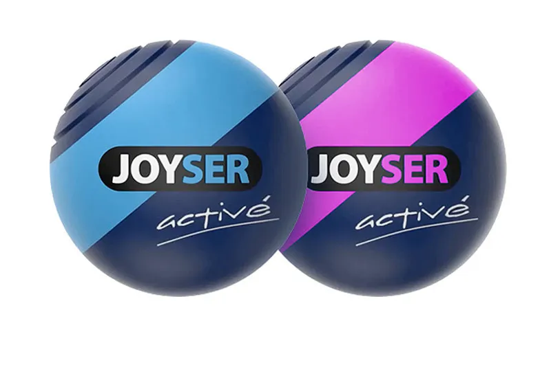 Игрушка для собак JOYSER Active Два резиновых мяча с пищалкой М голубой, розовый, 6,3 см