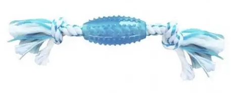 CanineClean игрушка для собак Регби синтетическая резина с канатом, с ароматом мяты, голубой