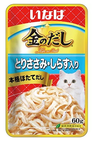 INABA. Kinnodashi Пауч для кошек. Куриное филе с мальками ширасу в желе 60г