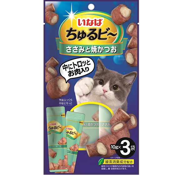 INABA. Лакомство для кошек Трубочки Куриное филе и Тунец Кацуо запечён. 3 шт